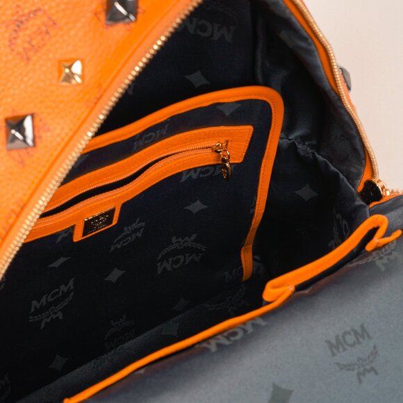 MCM Stark Metal Studs Orange Monogram Backpack - Picture 14 of 15